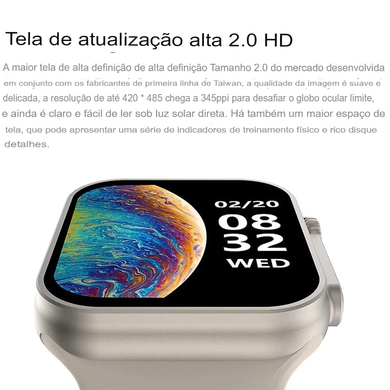 SmartWatch S-8.INT - Relógio Esportivo à Prova D"Agua Caixa Robusta Em Titânio Aplicativos WatZap Facebook Instagran SMS Controle Cardíaco Pressão Arterial Oxigenação SangueContagem de Passos Com Cronômetro Alarme Pulseira Silicone Anatômica E Ajustável